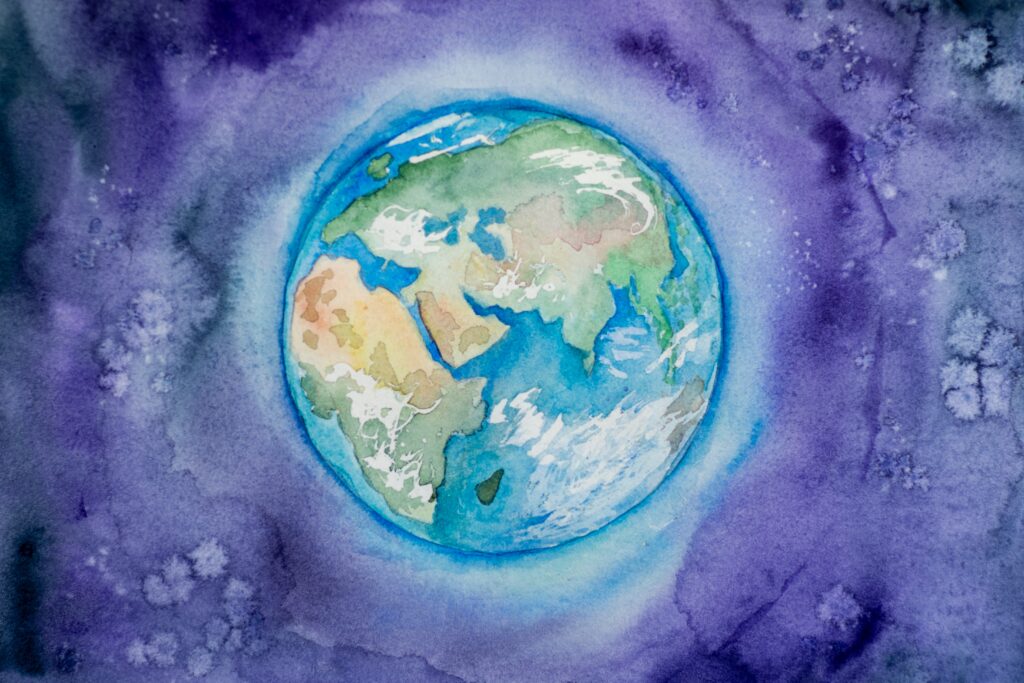 watercolour earth on a purple background