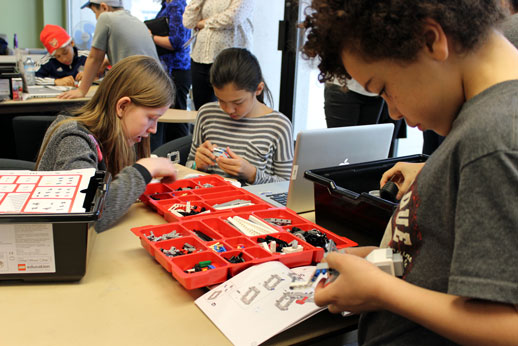 ICS students building their Lego Mindstorm robots