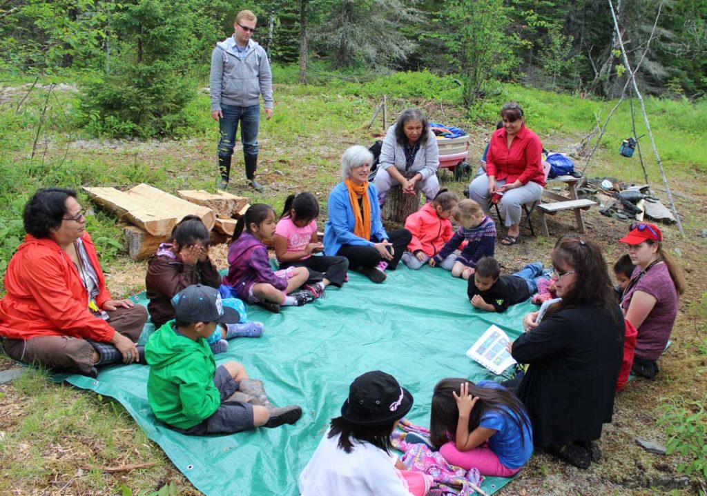 Mine Centre kindergarten students gather at their central meeting spot
