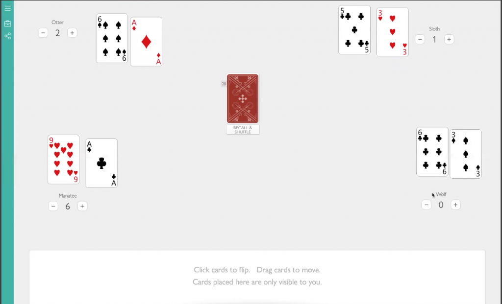 An image of the playing board on playingcards.io for the OPM game Closest To